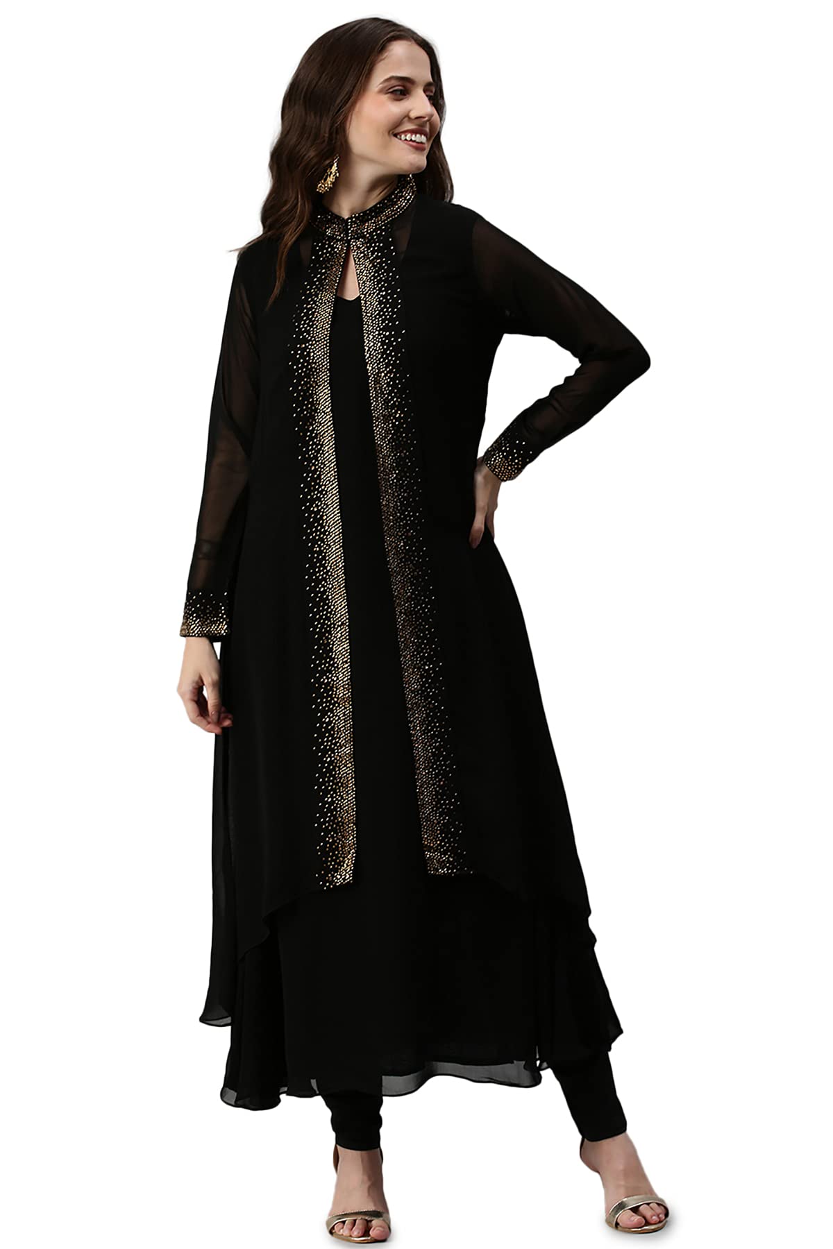 Soch Black Pure Georgette Embroidered Chudidar Set