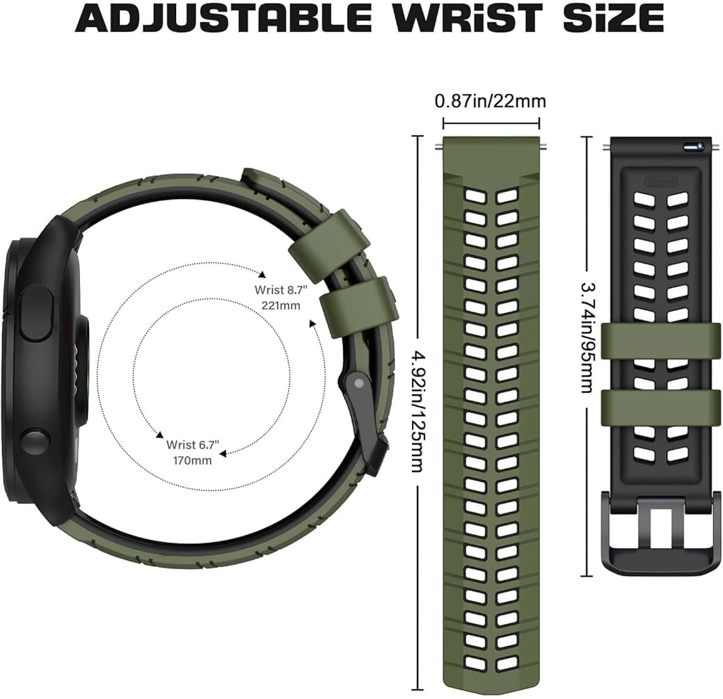 Zitel® Band Compatible with Garmin Forerunner 265, 255, 255 Music, Vivoactive 4 45mm, Venu 245 mm, Venu 3 45mm - 22mm Wide Quick Release Watch Band (Army Greem&Black)