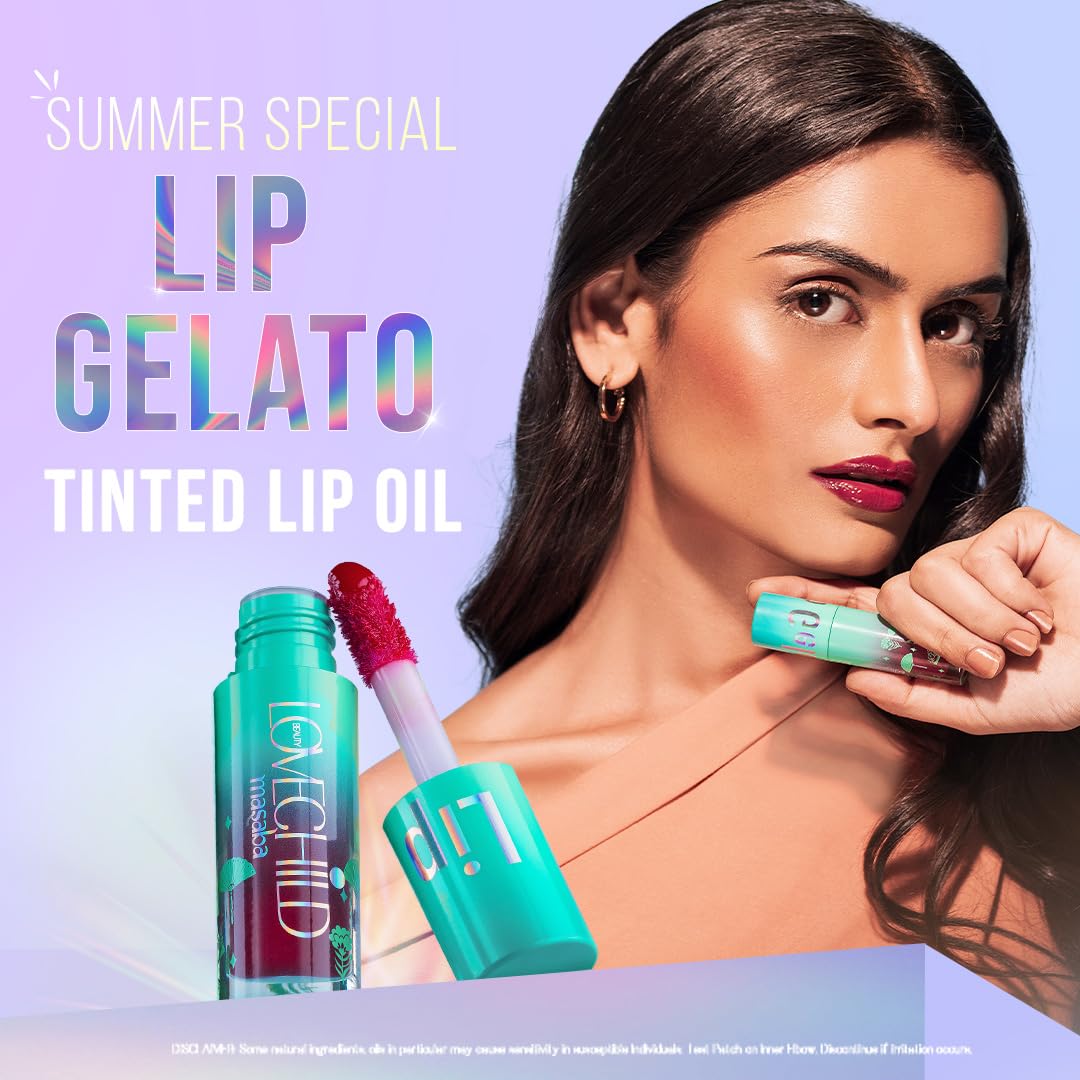 LoveChild Masaba Lip Gelato Tinted Lip Oil | Hydrating, Luminous finish |With Vitamin E, Jojoba oil, Hyaluronic Acid & Shea Butter, Raspberry Rose, 5ml