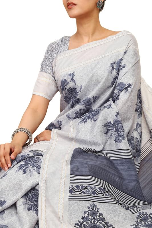 Soch Womens Grey Art Silk Floral Print Saree