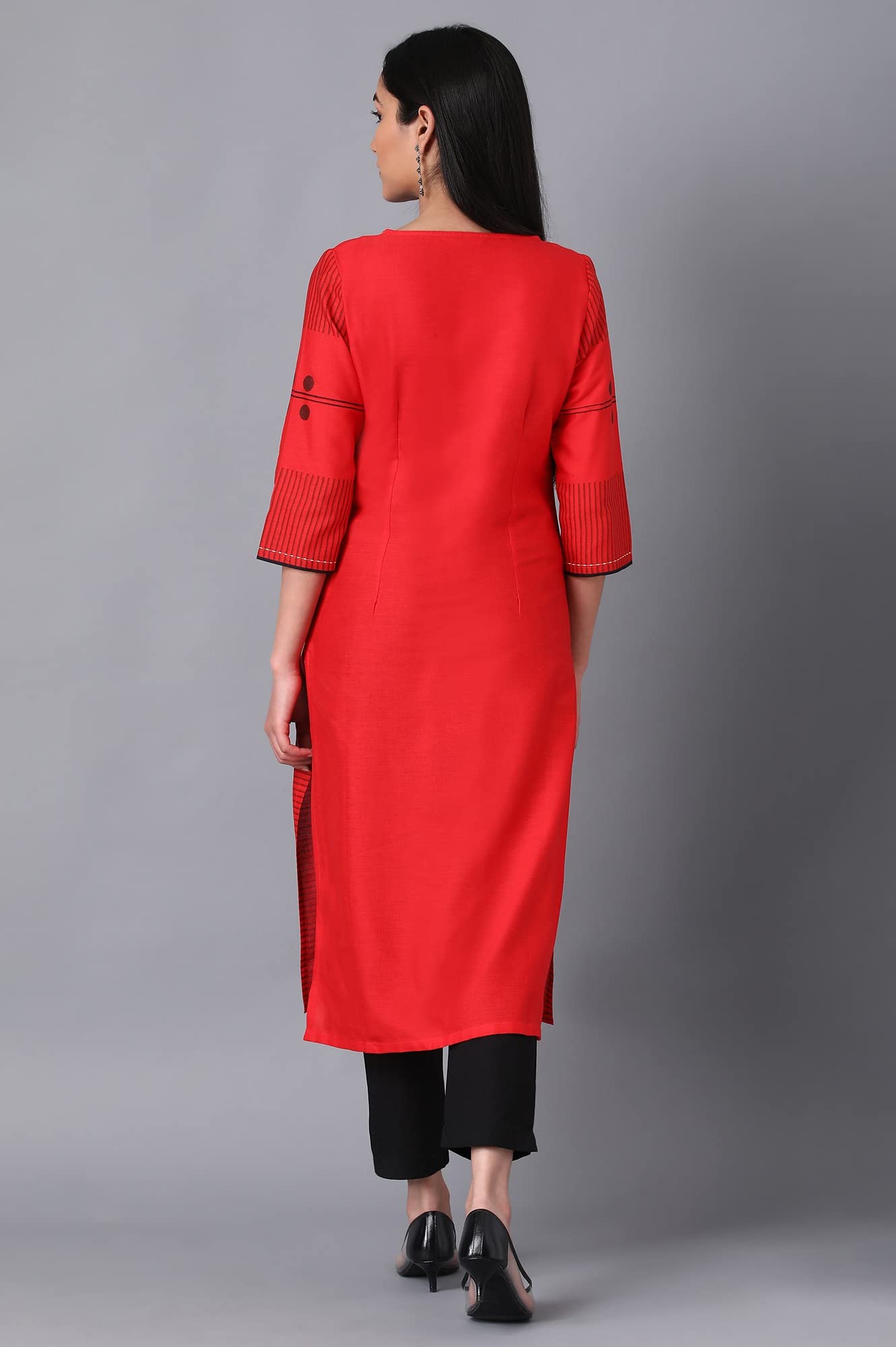 W for Woman Women's Cotton Blend Regular Kurta (22FEW13242-113668_Scarlet Red_XL)