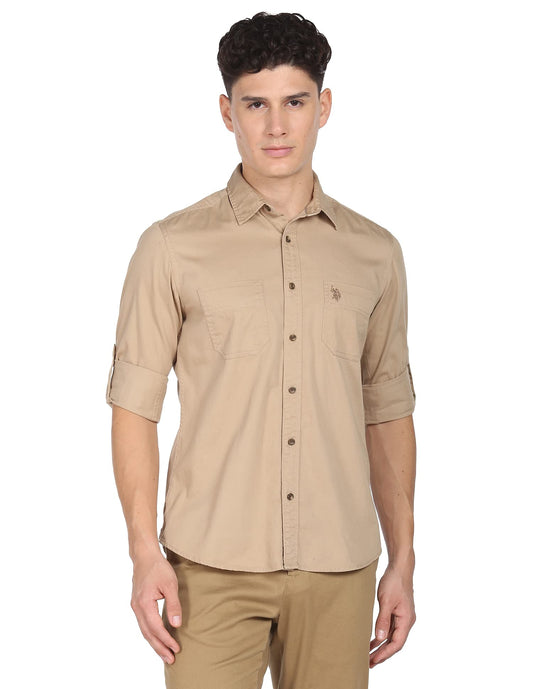U.S. POLO ASSN. Men's Regular Fit Shirt (UDSHT-G107_Khaki