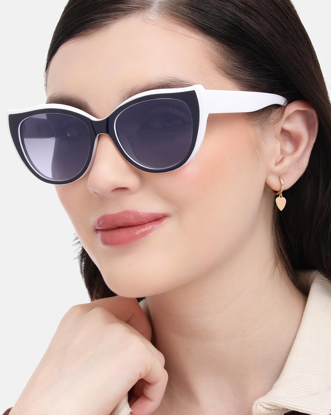 White with Black Toned Polarised Lens Cat Eye Sunglass for women