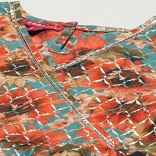 BIBA Girls Cotton Straight Printed Suit Set(KW5062E_9_Green)