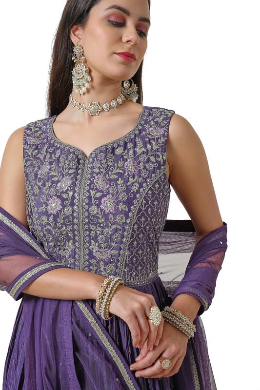 Soch Womens Purple Zari Embroidered Chinon Blend Ethnic Gown