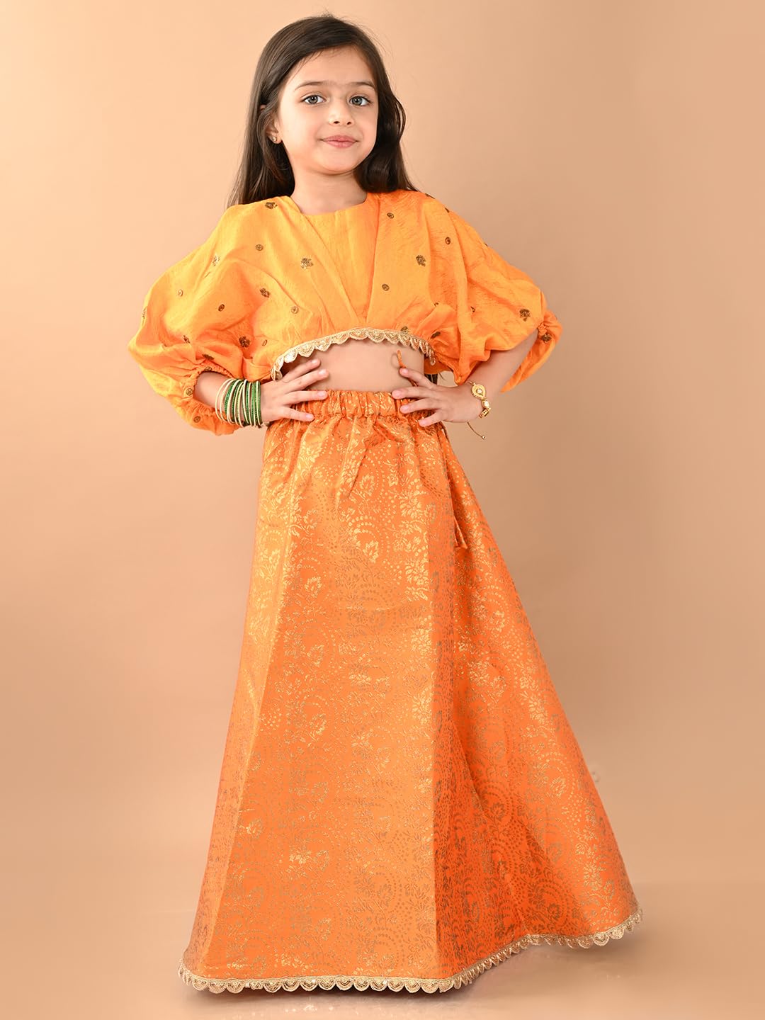 LILPICKS Stylish Embossed Flared Lehenga Choli Set for Girls (Yellow) (11-12Y)