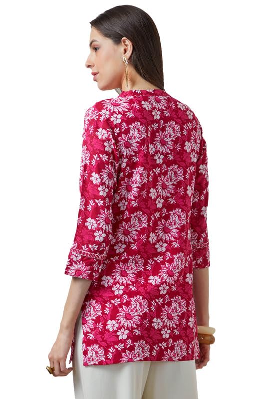 Soch Womens Fuchsia Floral Print Rayon Tunic with Faux Mirror