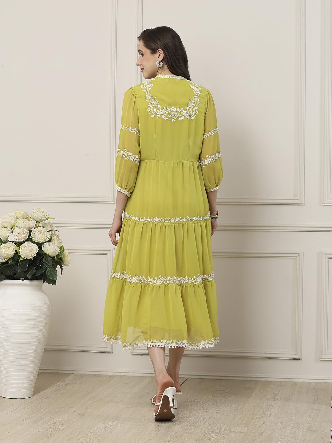 Biba Women Lime Tiered Dress_32