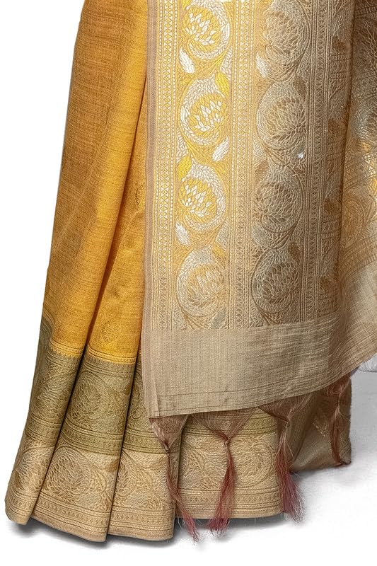 Soch Womens Mustard Tussar Zari Woven Saree With Tassels