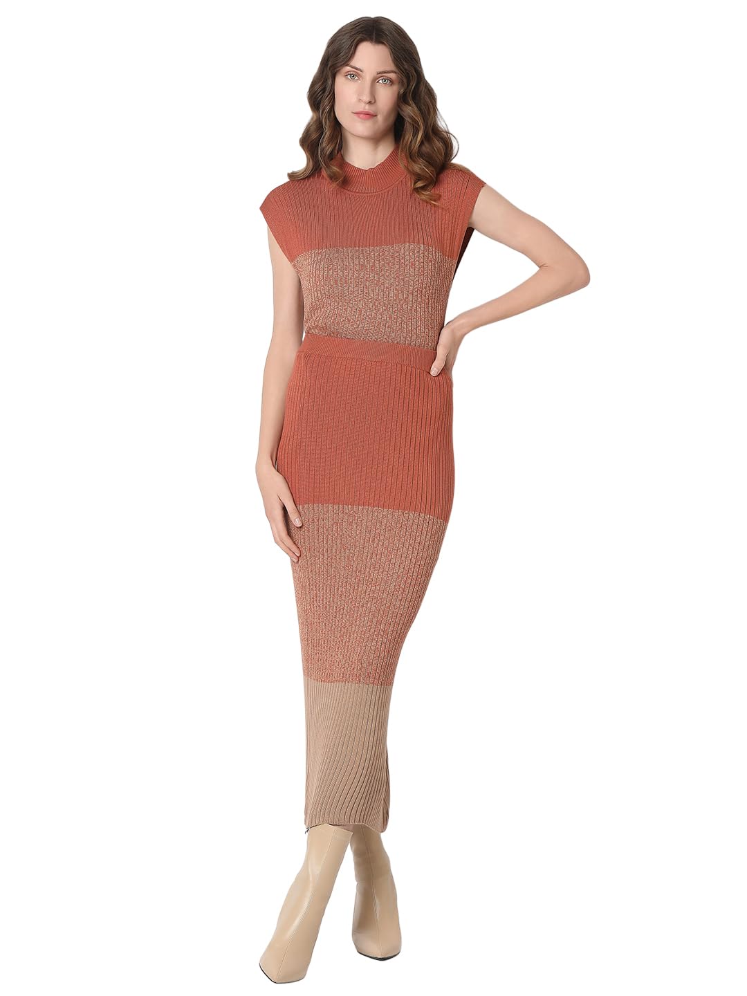 VERO MODA Women's Straight Fit High-Rise Beige Skirt