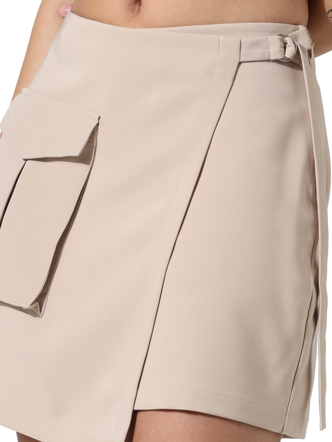 ONLY Women Solid Polyester High Rise Beige Mini Skort