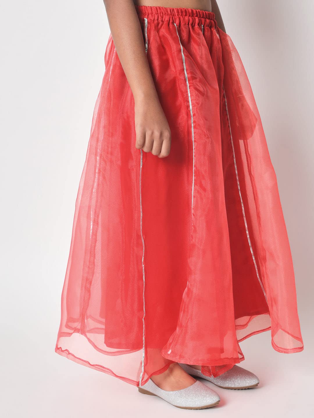 studio rasa Girls Organza Embellished Kalidaar Kids Skirt for Wedding Party Festive(GSC12303/7-8_Red_7-8yrs)