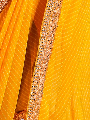 Satrani Women's Georgette Printed & Embroidery Lace Saree with Unstitched Blouse Piece (3463S236N_Yellow)