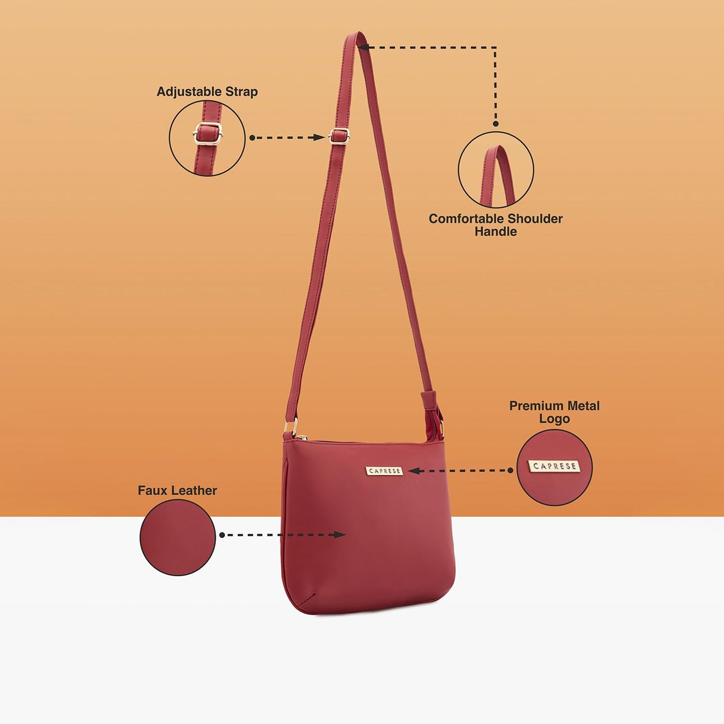 Caprese Rohde Sling Small Maroon Bag for Women|Adjustable Strap for Comfortable Wear|Stylish,Versatile Crossbody Bag for Everyday Use, Travel, and Special Occasions