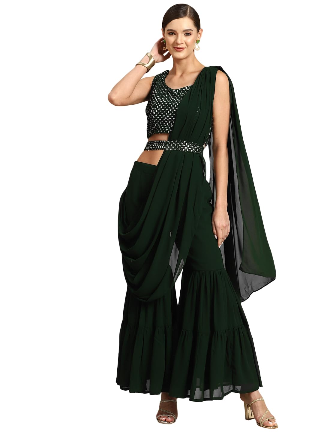 Libas Women's Georgette Saree (34709_Green)