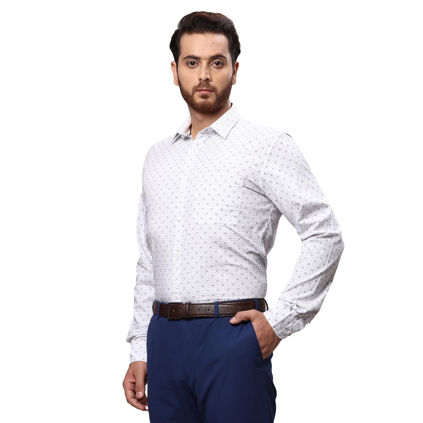 Raymond Men's Print Slim Fit Shirt (RCSQ01677-G6_Dark Grey