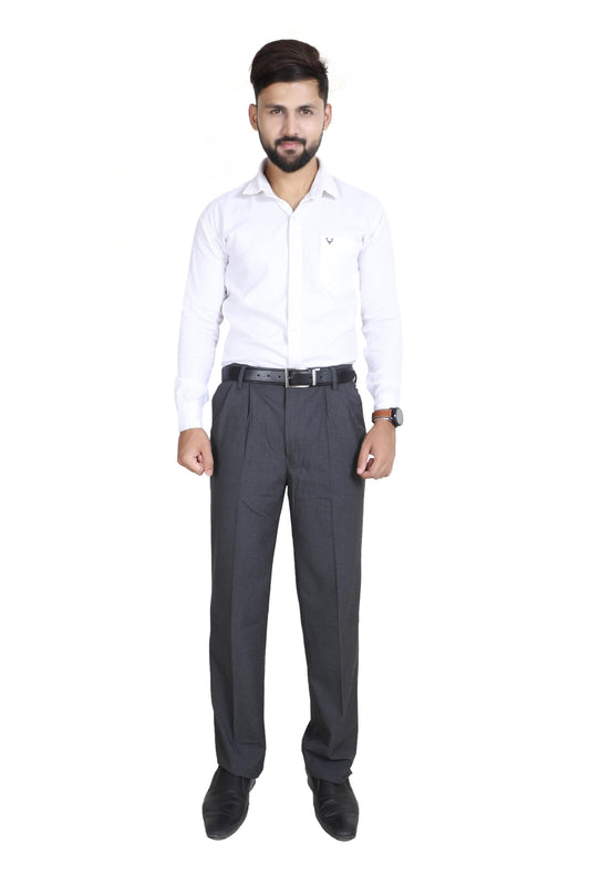 Particle Men’s Double-Pleated Regular Fit Formal Trousers – Textured Salt & Pepper Melange – Structured Cotton Blend Pants (Waist 32-46), Slate Melange Grey, 46