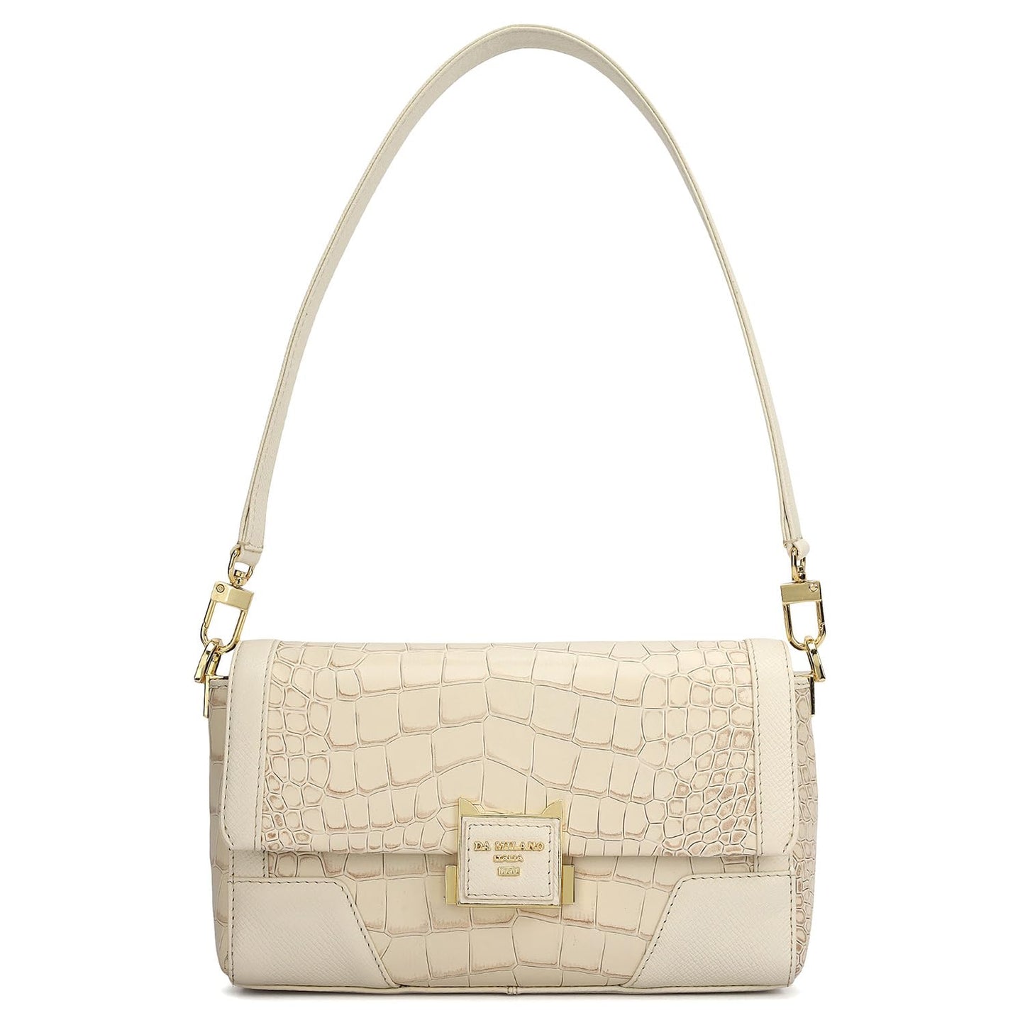 Da Milano Leather Shoulder Bag for Women - White (01939OL)