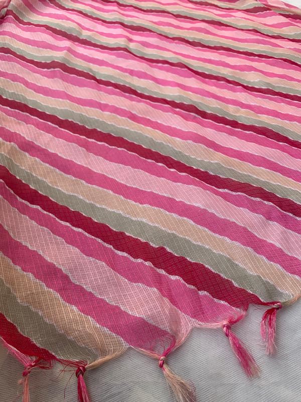 AKSHADEEP Women's Laheriya Print Pink Kota Doria Dupatta (Kota-Pink-laheriya)