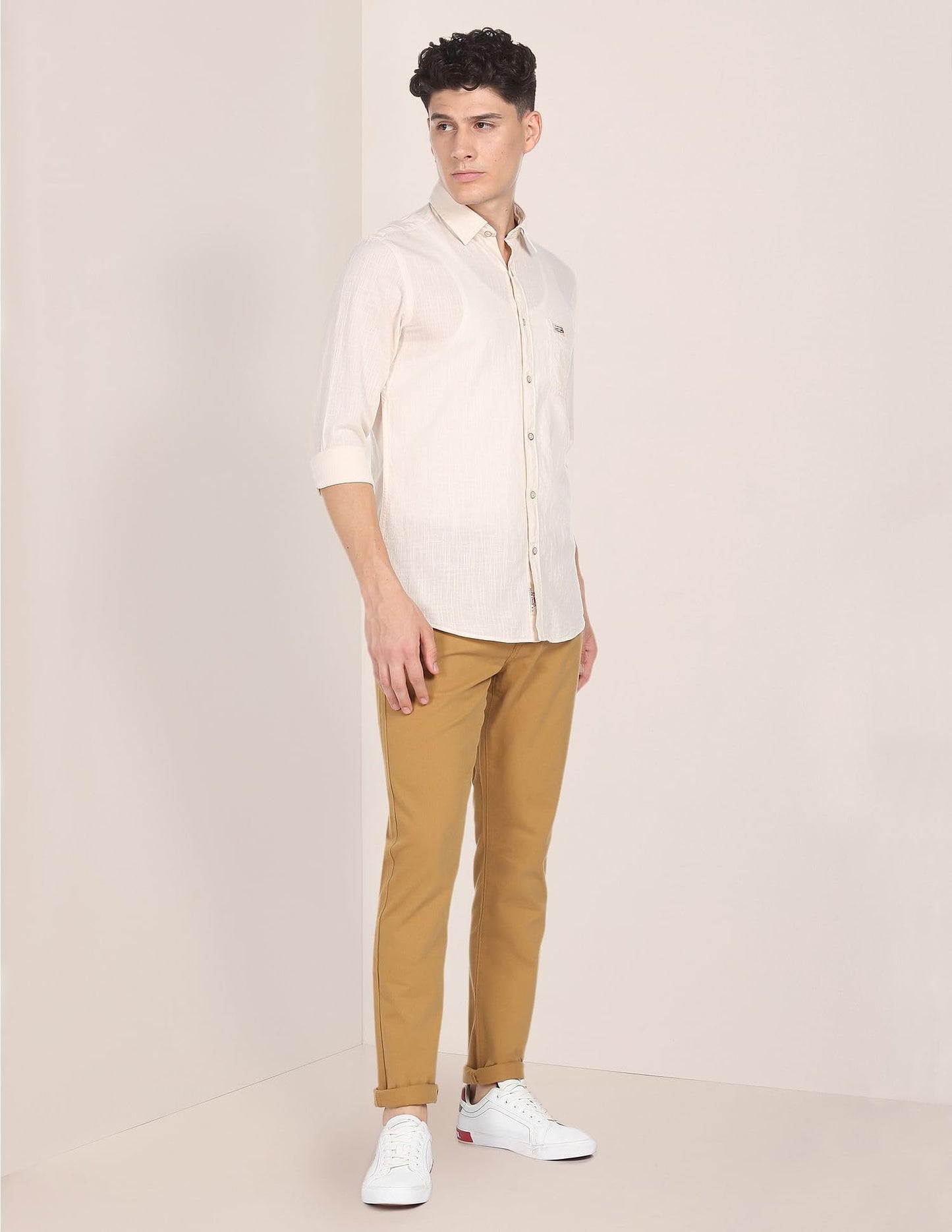 U.S. POLO ASSN. Men's Solid Brandon Regular Fit Mid Rise Casual Trousers (USTROO0269_Khaki_32)