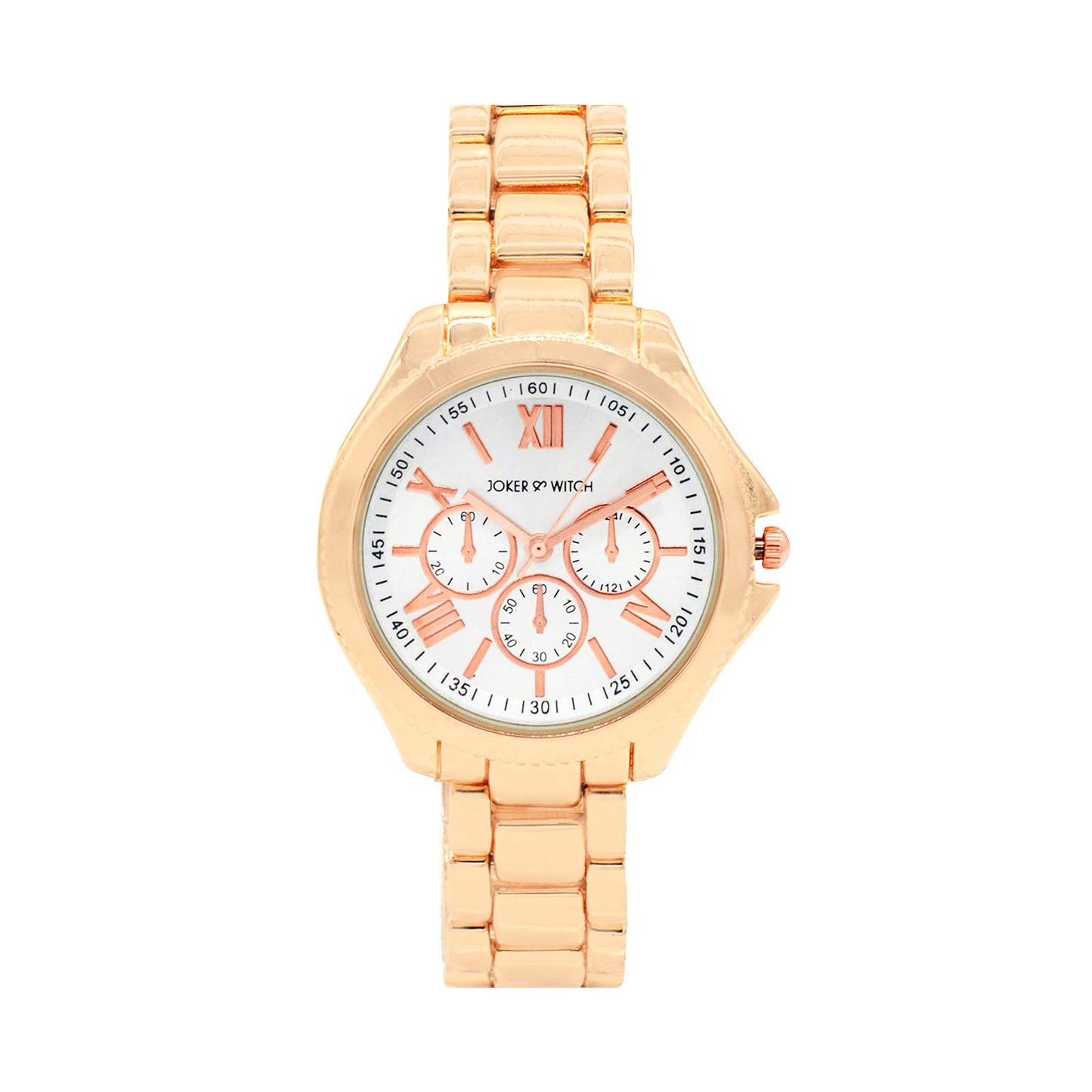 Joker & Witch Stainless Steel Carole Rosegold Analogue Watch Bracelet Gift Set for Women, White Dial, Rose Gold Band