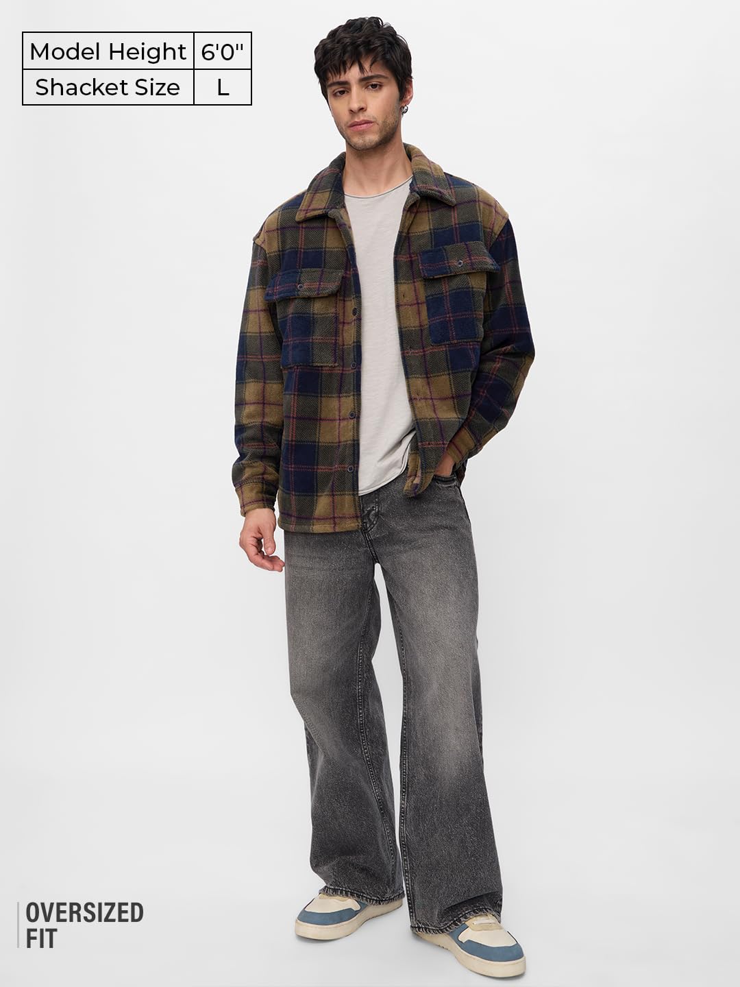 The Souled Store Plaid Shacket: Mustard Men and Boys Long Sleeves Collared Neck Button Front Cotton Oversized Shackets
