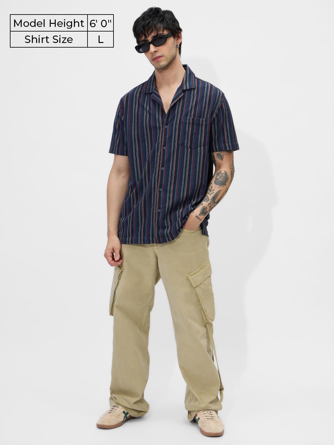 The Souled Store Stripes: Blue, Green, Yellow Men and Boys Short Sleeves Collared Neck Button Front Cotton Blend Regular Fit Textured Shirts