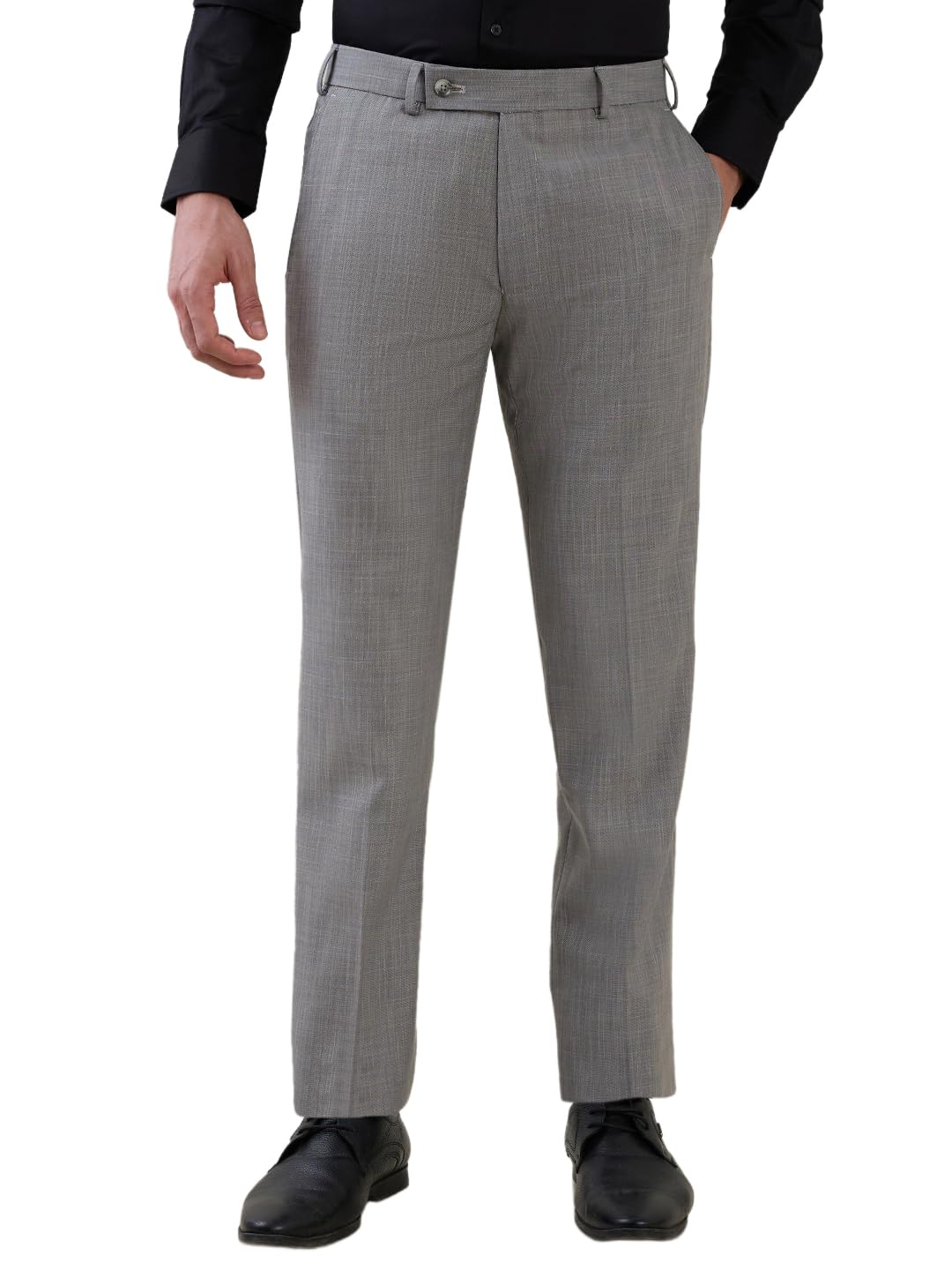 Park Avenue Men Slim Fit Solid Pattern Poly Viscose Blend Flat Front Formal Trouser Light Grey