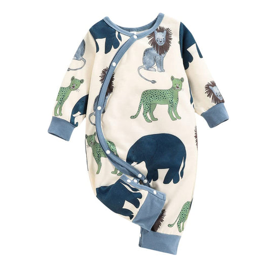 Hopscotch Boys Animal Print Full-Sleeve Bodysuit In Multi Color for Ages 0-3 Months