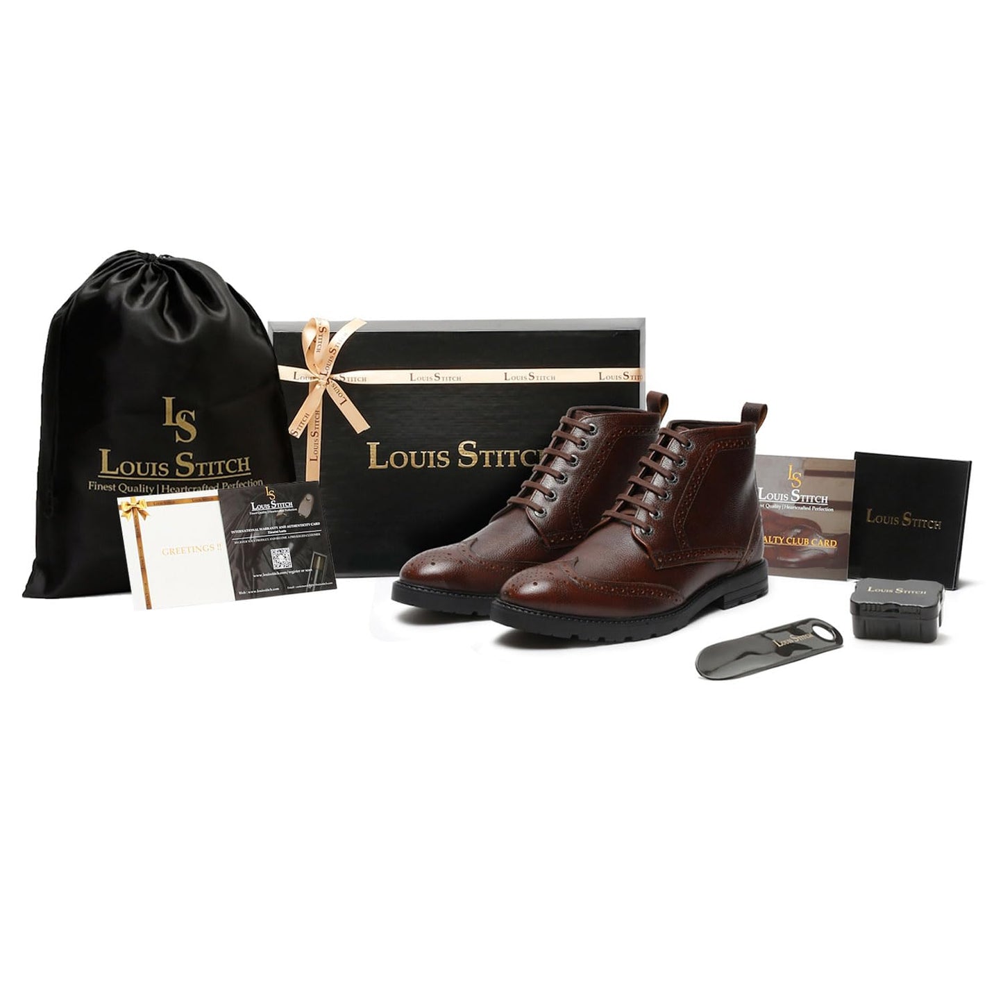 LOUIS STITCH Chukka Boot for Men | High Ankle Italian Leather Boot | Handcrafted | Hiking and Biking Shoes | Brogue Style Lace-up Boot | Mens Formal Boot Size-UK010 Brown (BT-WBNDCKBG)