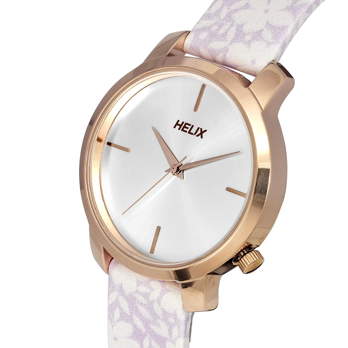 Helix by Timex Analog Watch for Women with Silver Round Dial & Printed Leather Strap Band Water Resistant Women's Wrist Watches - TW032HL40