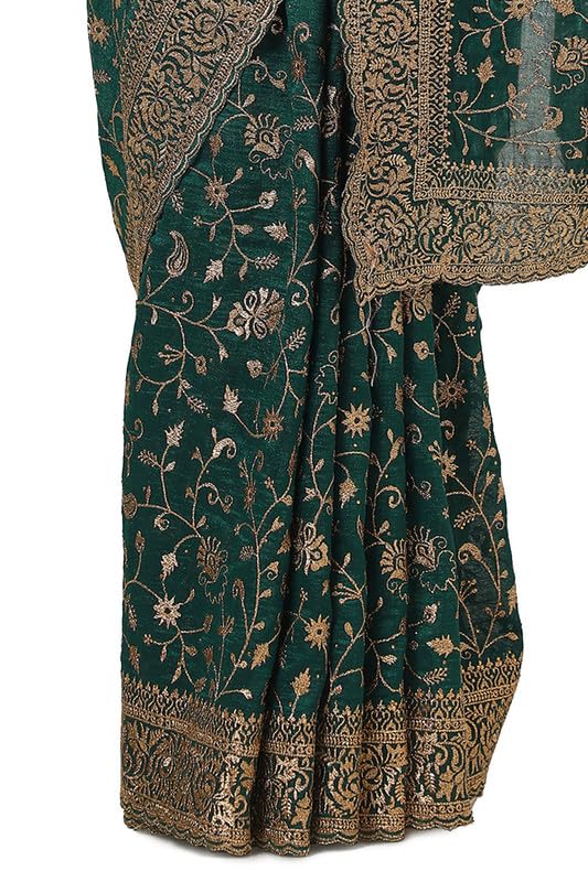 Soch Womens Green Tussar Embroidered Saree With Stone Work