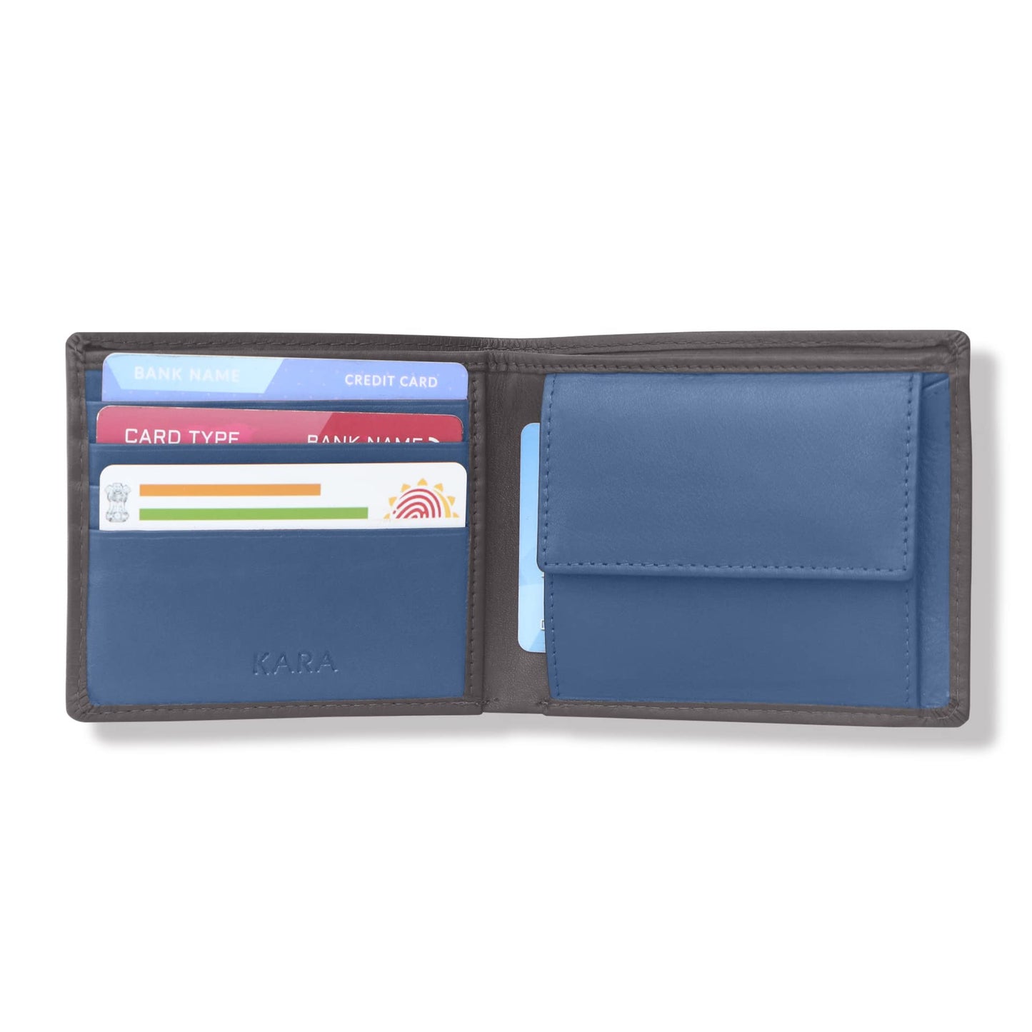 KARA Bifold Genuine Leather Men's Wallet - Regular Dual Color Brown & Blue Wallet for Men with Four Cards Slots