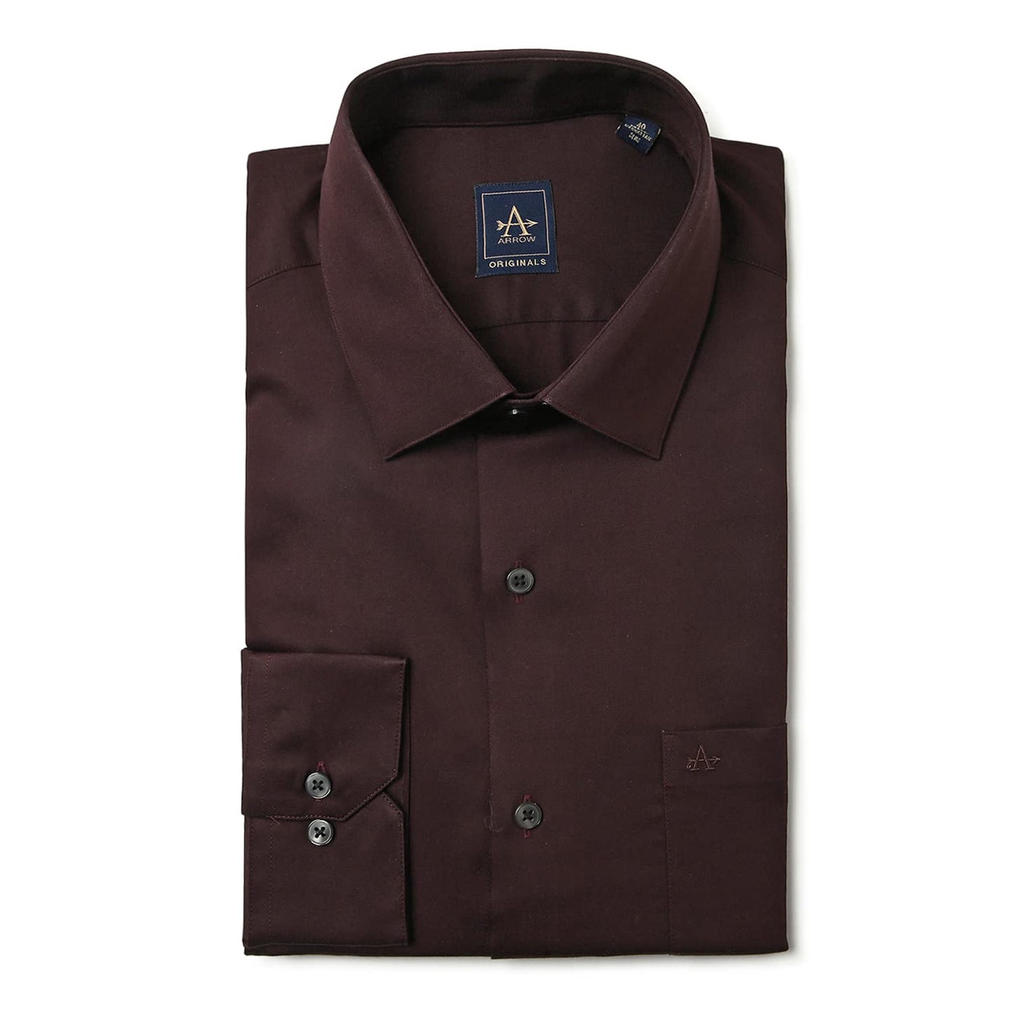 Arrow Men's Brown Solid - Cutaway Collar Full Sleeves Formal Shirt with Chest Pocket | Cotton Fabric | Slim Fit