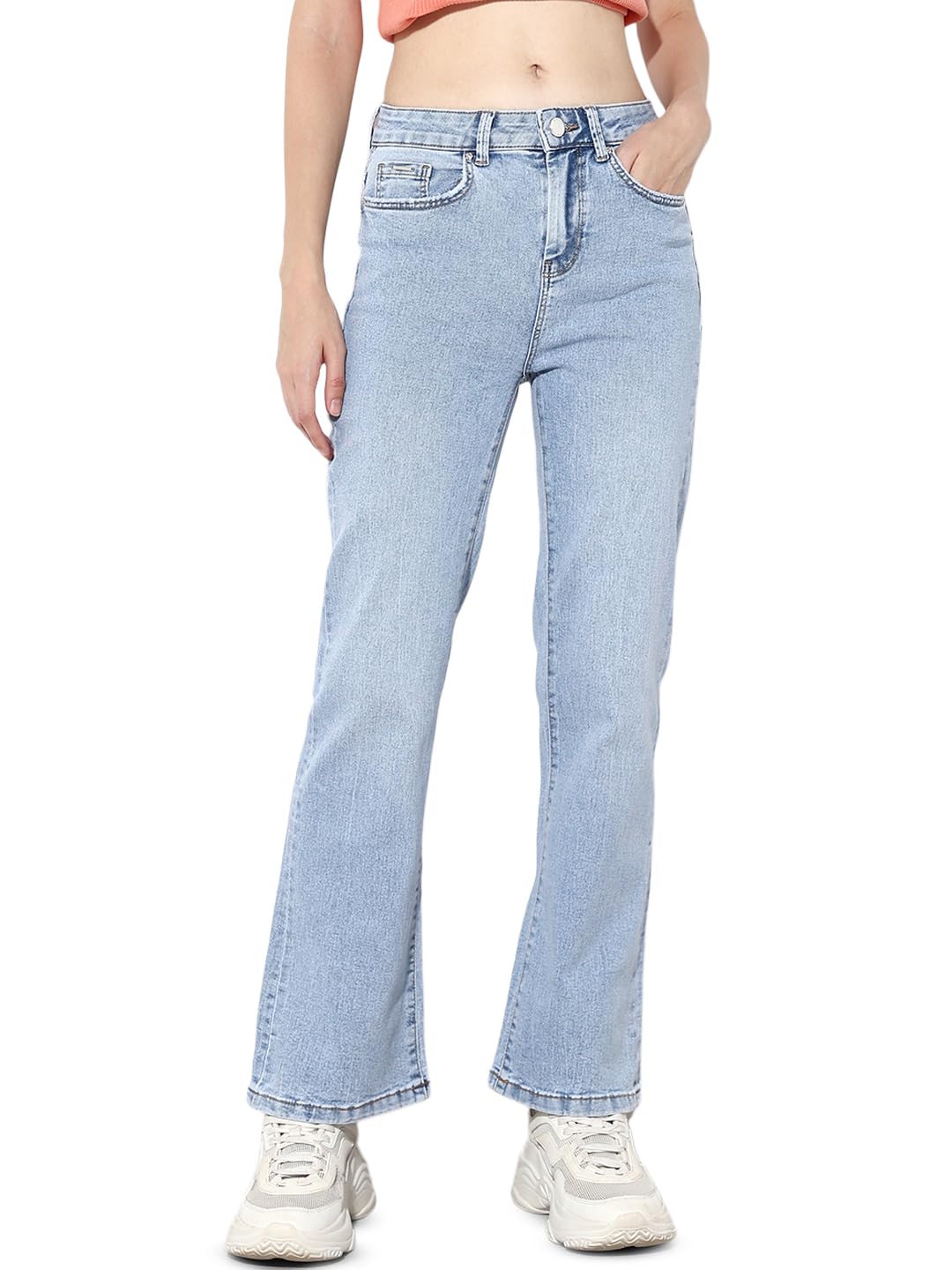 ONLY Women's Flared Mid Rise Blue Denim Jeans