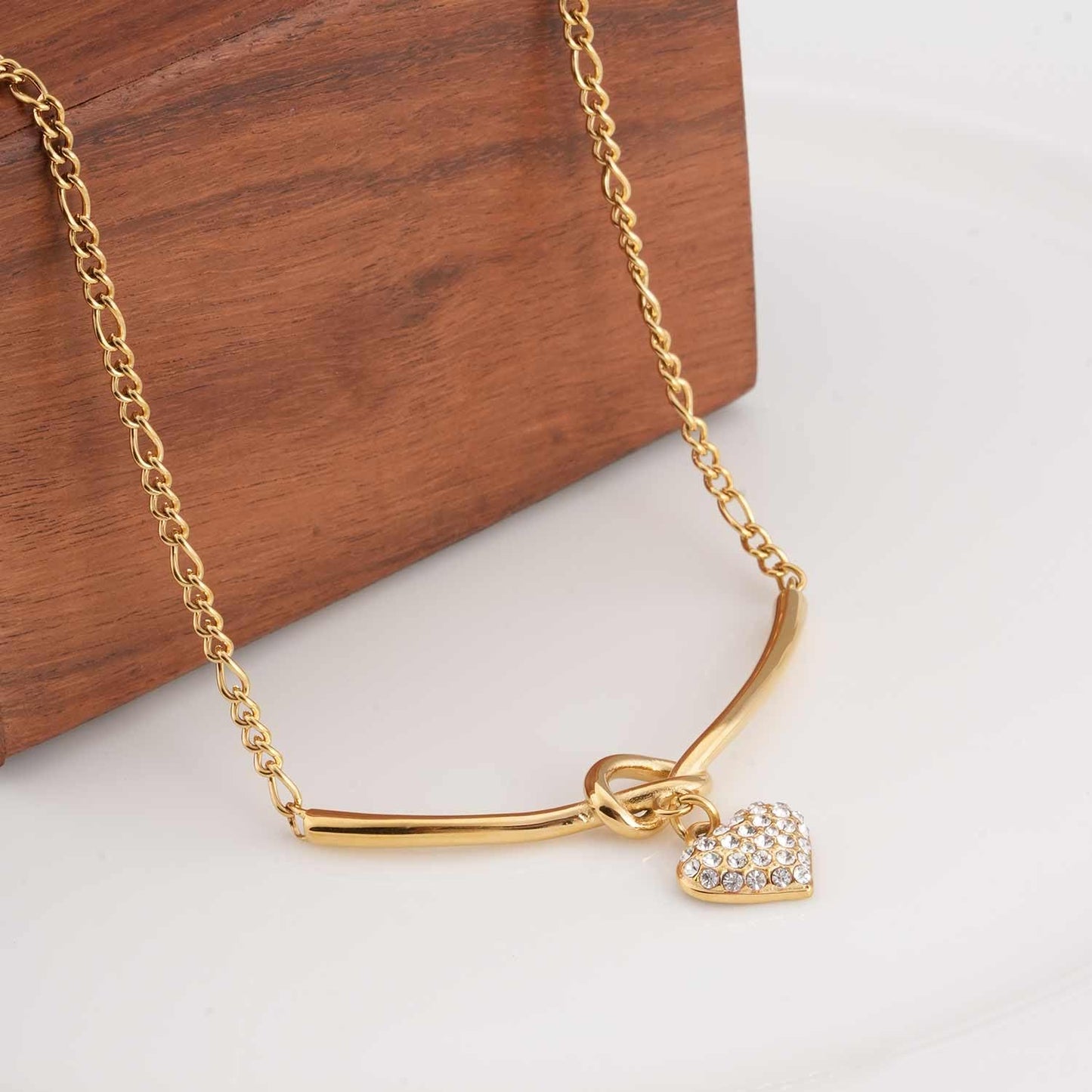 PALMONAS Crystal Heart Charm Gold Necklace for Womens - Waterproof & Anti-Tarnish, Gift for Girls & Women