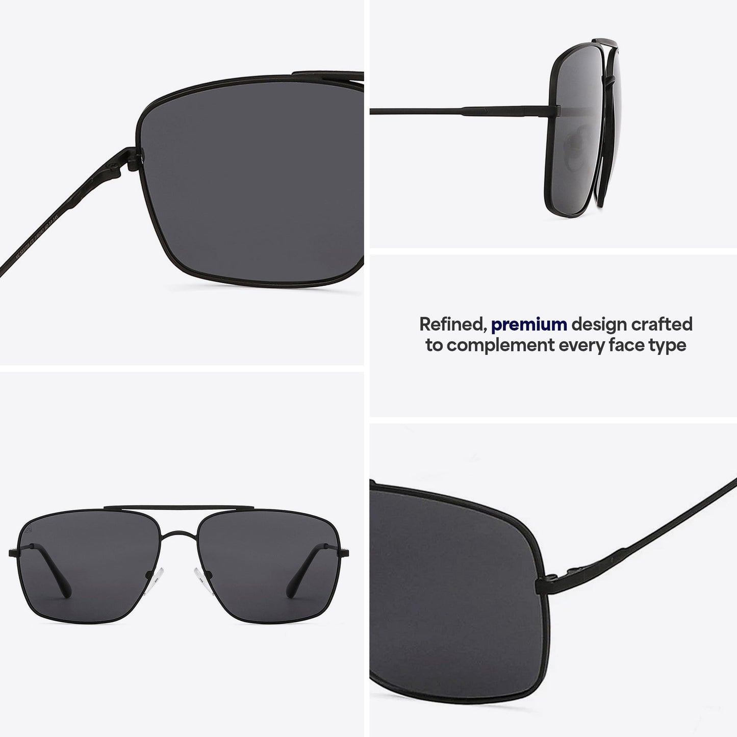 VINCENT CHASE EYEWEAR By Lenskart | Full Rim Square | Polarized and 100% UV Protected Sunglasses | Men & Women | Large | VC S13716 (Color:-Black/Lens Brown)-Pack of 1