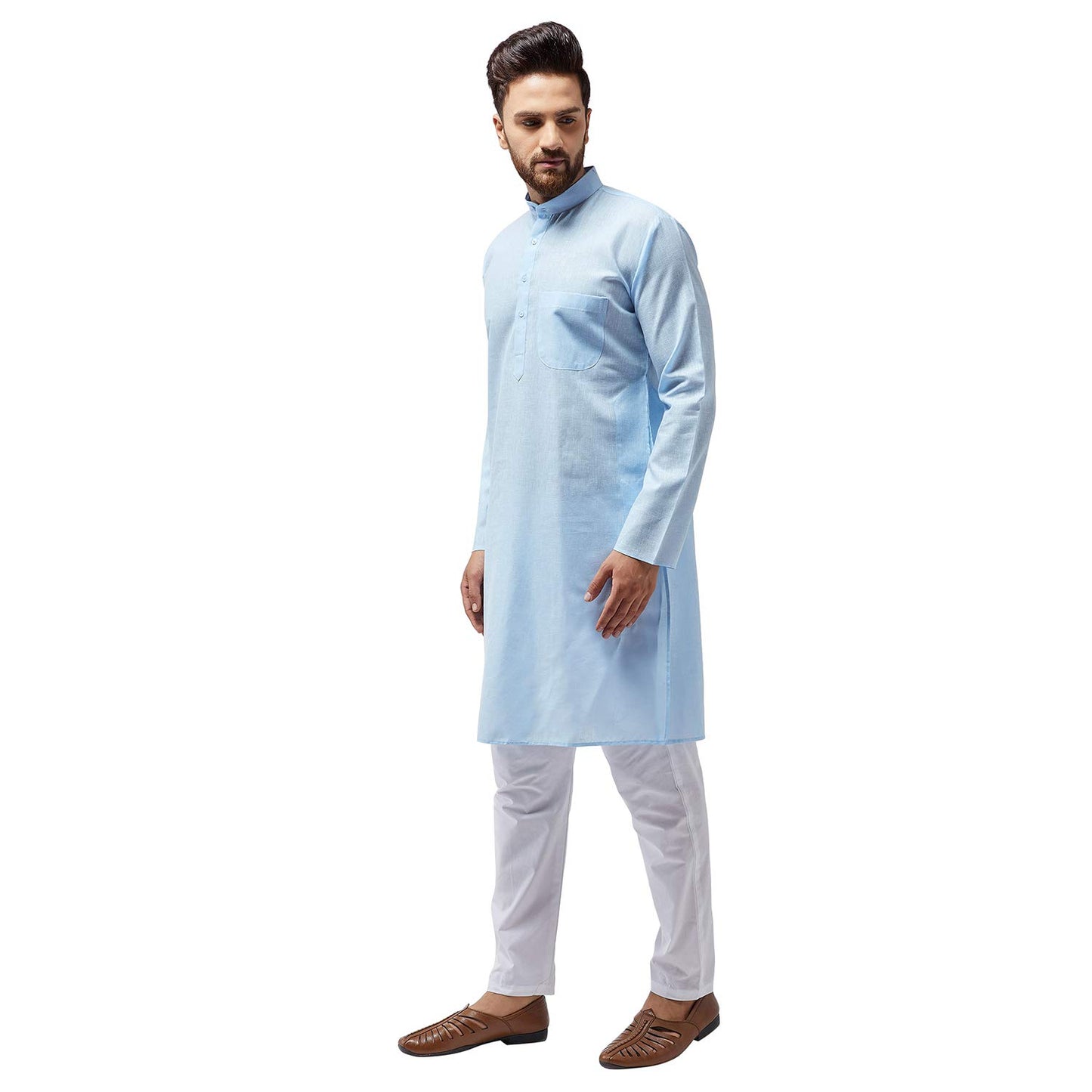 SOJANYA (Since 1958 Mens Cotton Blend Sky Blue Kurta & Churidar Pyajma Set Size L