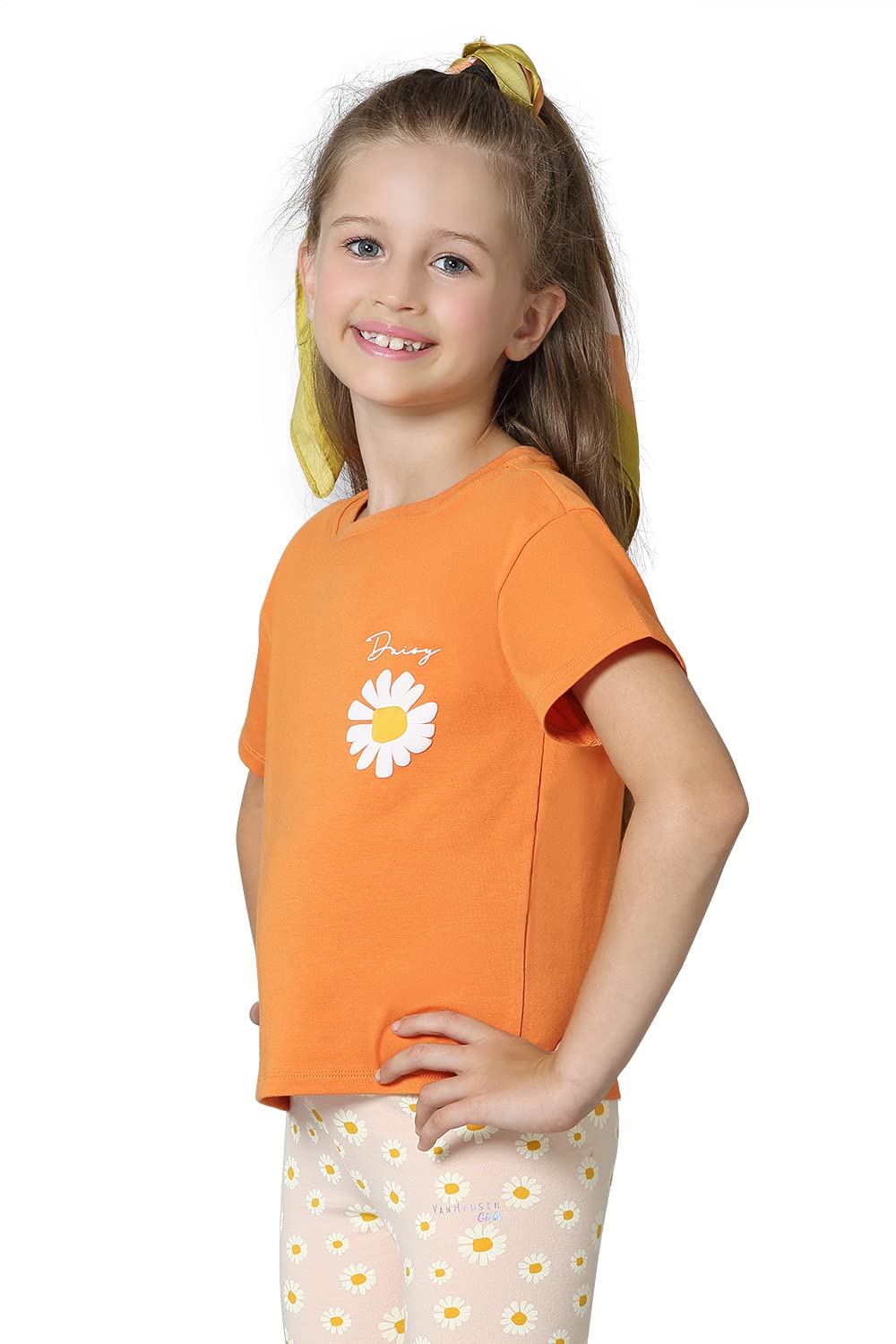 Van Heusen Girls Ultra Soft T-Shirt - Power Plus Cotton Relaxed Fit Spandex - Crew Neck, Short Sleeve_56401_Apricot Buff_7-8 Years, Orange