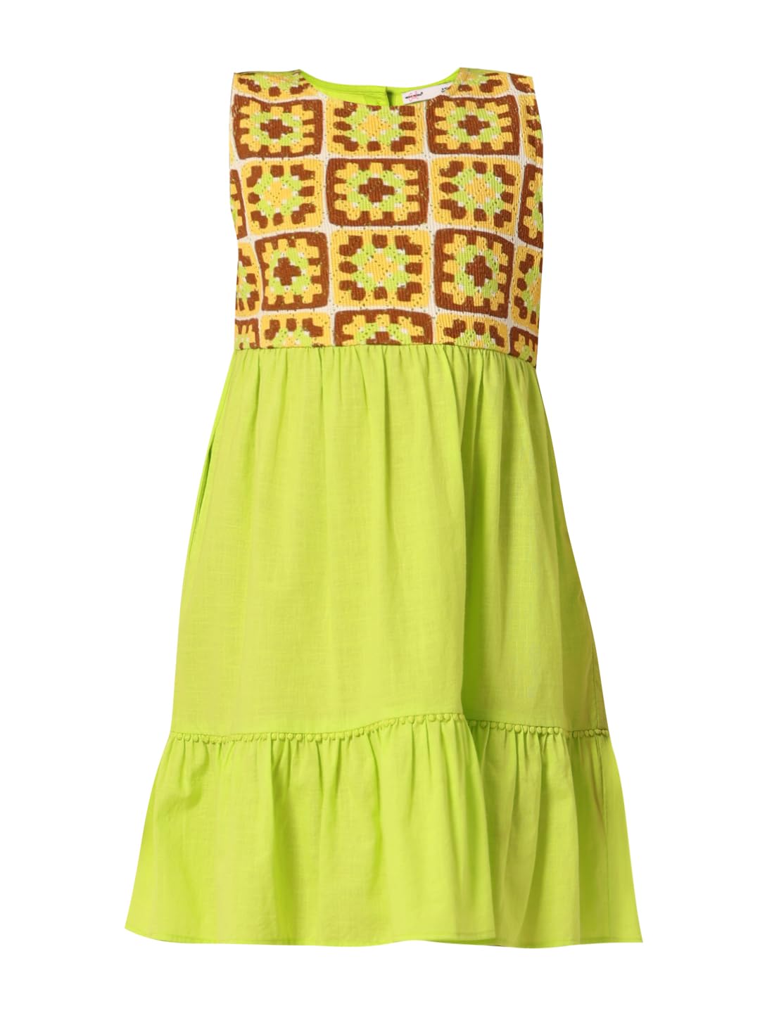 VERO MODA Girls Self Design Cotton Green Above Knee Length A-Line Dress