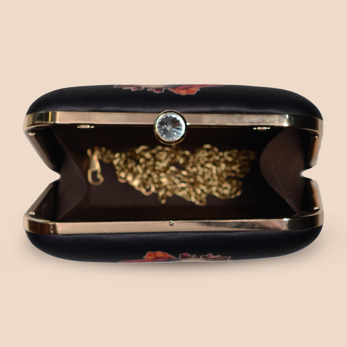 Artklim Black Buddha & Flowers Print Clutch Handbag for Women & Girls - Handcrafted Box Statement Sling Bag - Fashionable Evening Purse - Gift for Mother