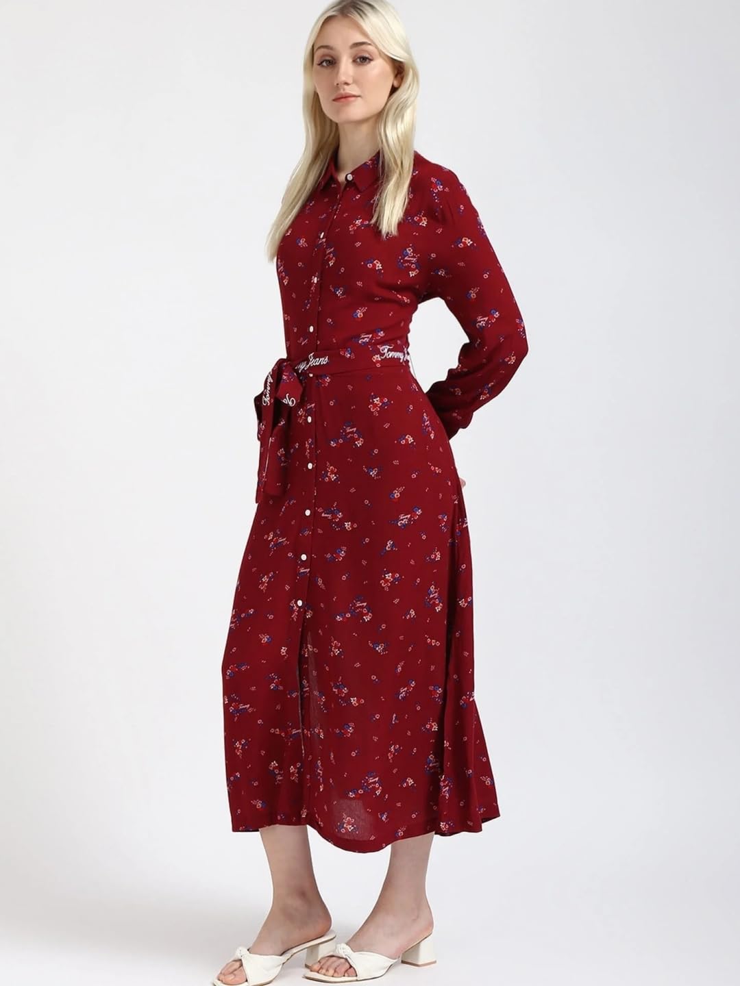 Viscose Spread Collar Shirt Dress