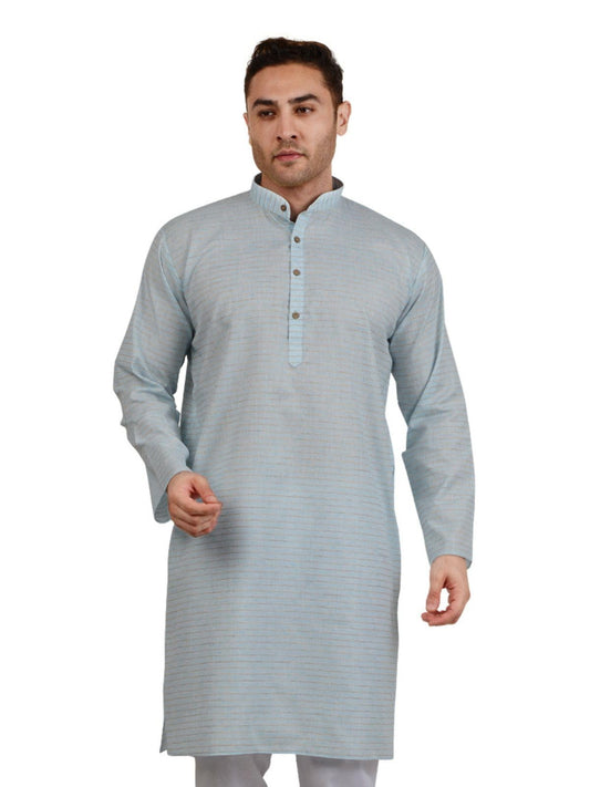LUCKWIN Men's Cotton Linen Horizontal Stripe Kurta in Blue [LWKurta108-38]