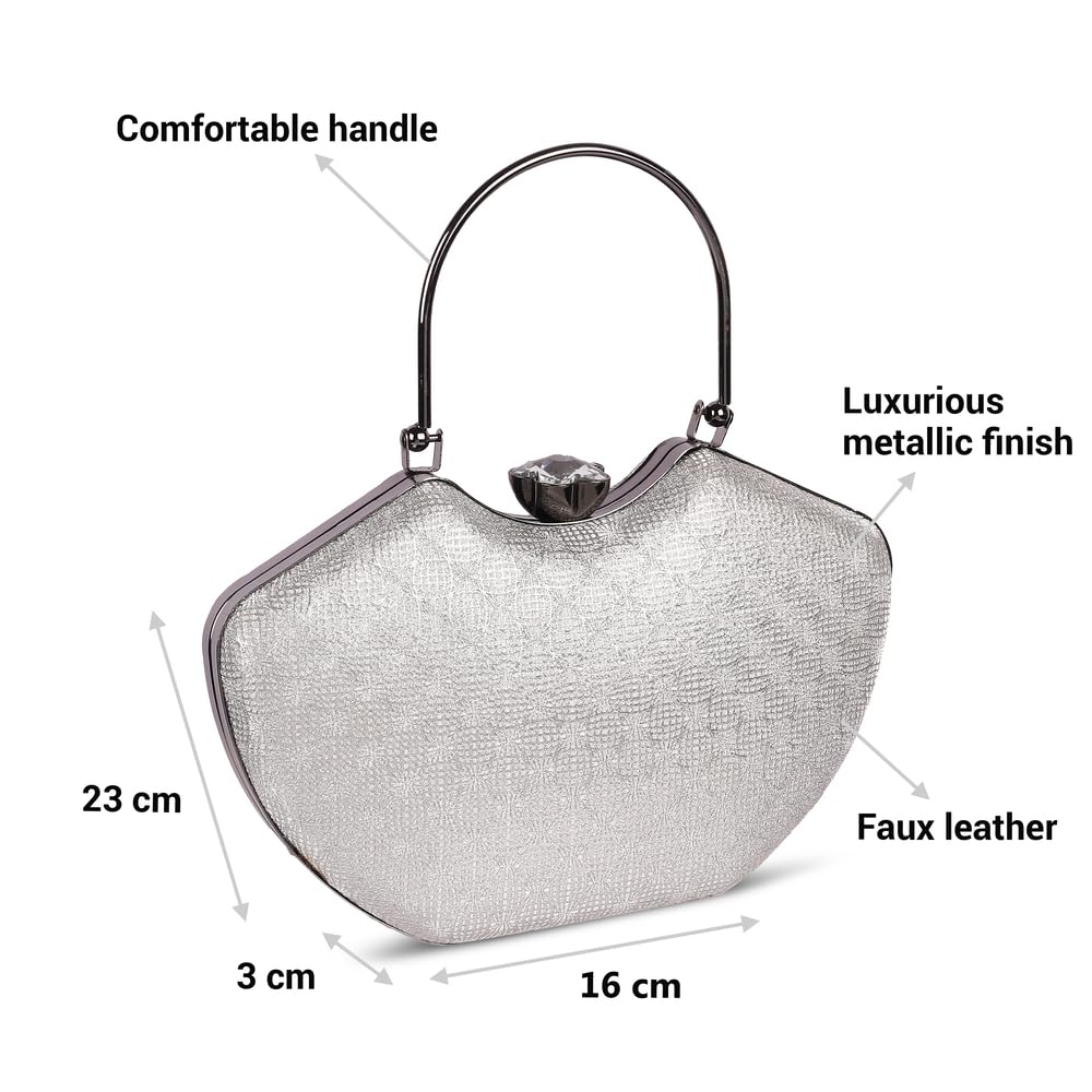 Mochi Women's Silver Fashionable Faux Leather Party Clutch (38-137)