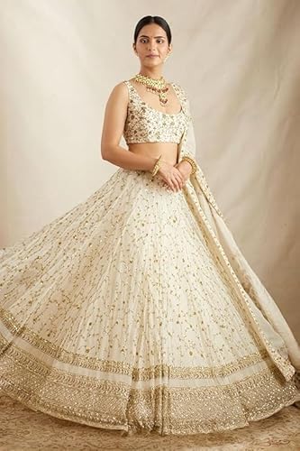 JIHU CULTURE White Georgette Embroidery Work Dupatta For Women (White)