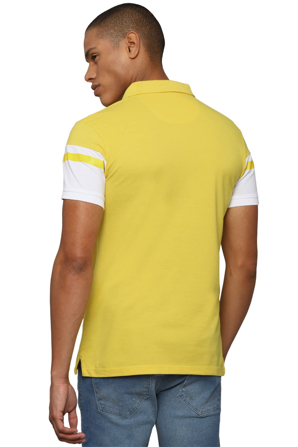 Allen Solly Men's Solid Regular Fit T-Shirt (ASKPCURGFV75937_Yellow M)