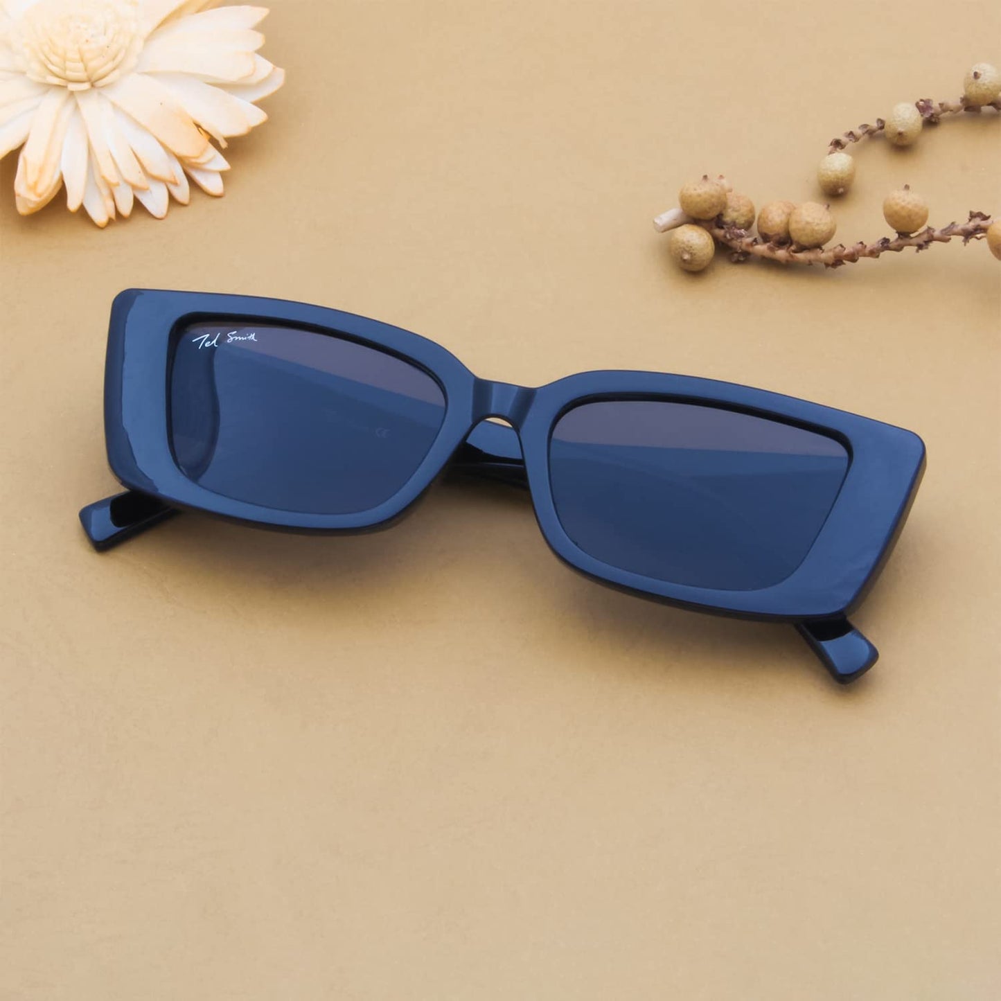 Ted Smith Men's Women's UV Protection Grey Lens Black Rectangular Sunglasses