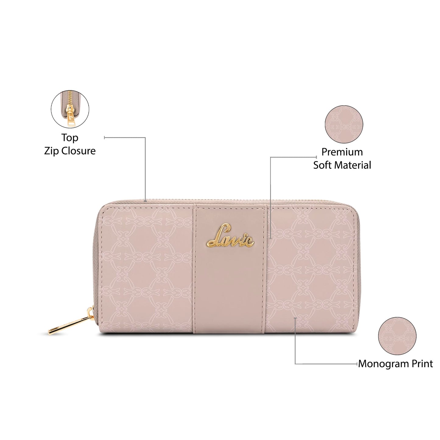 Lavie Women's Mono Wallet | Ladies Stylish Purse Bag | Credit Card, Money Holder | Zip Around Wallet | Gift for Women