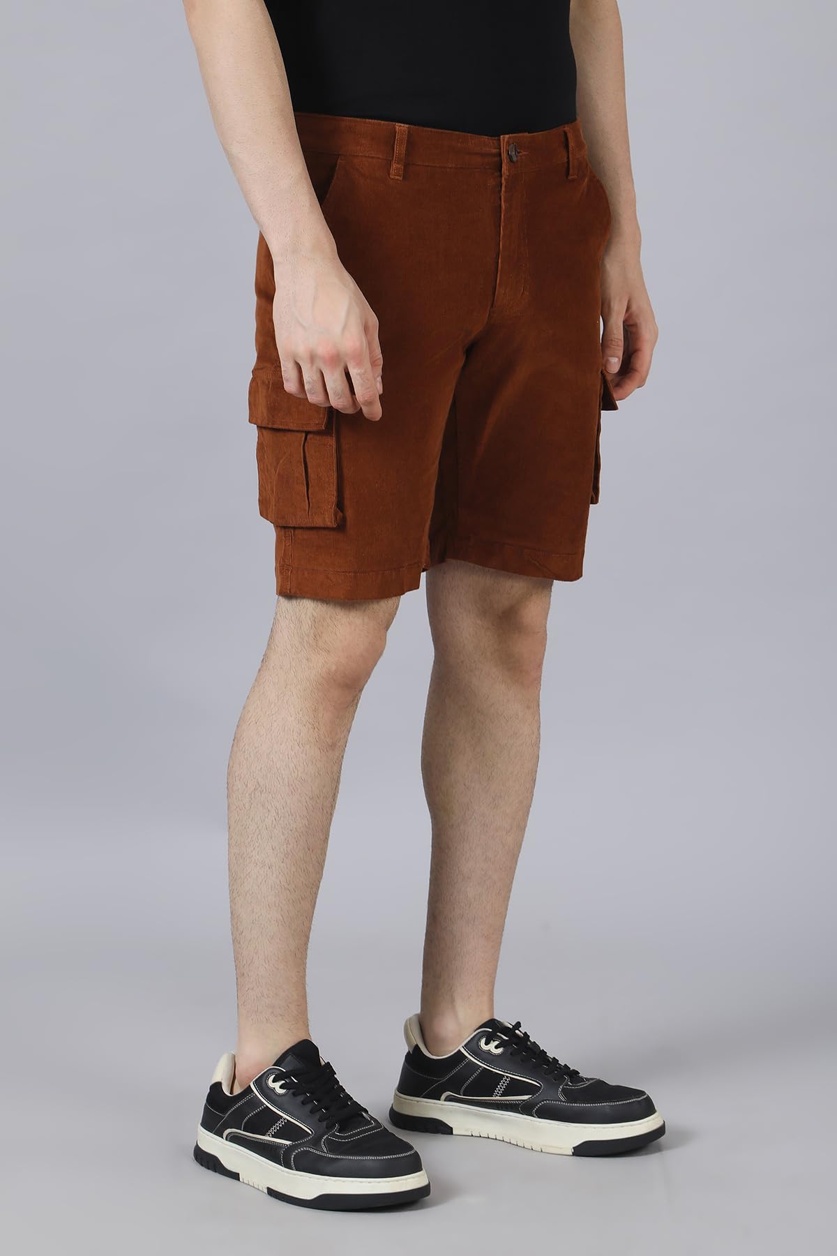 BELANO Men's Rust Colour Corduroy Regular Fit Cargo Shorts (in, Numeric, 32, Regular, Rust)