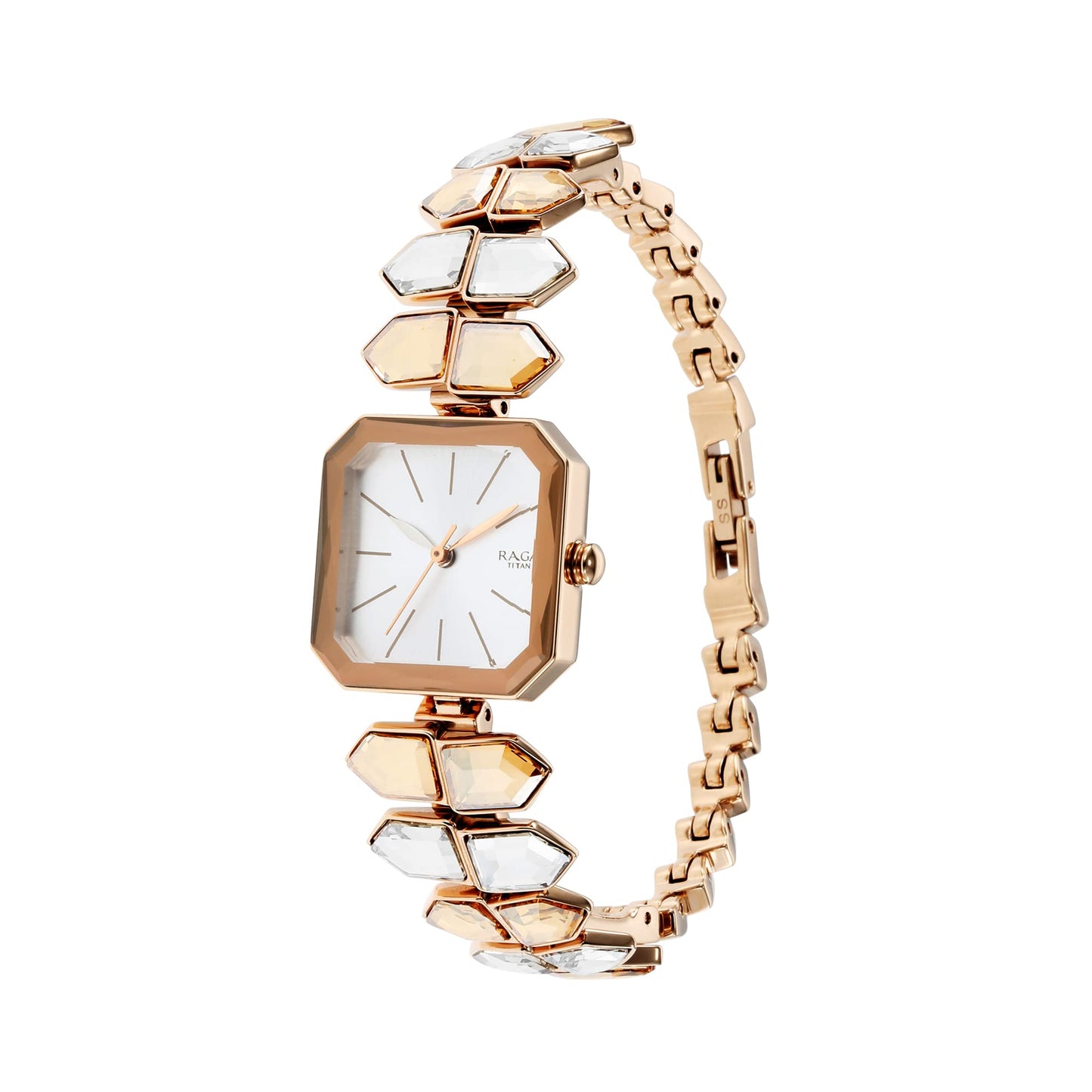 Titan Raga Love All Quartz Analog Silver Dial Rose Gold Metal Strap Watch for Women - NT95152WM01
